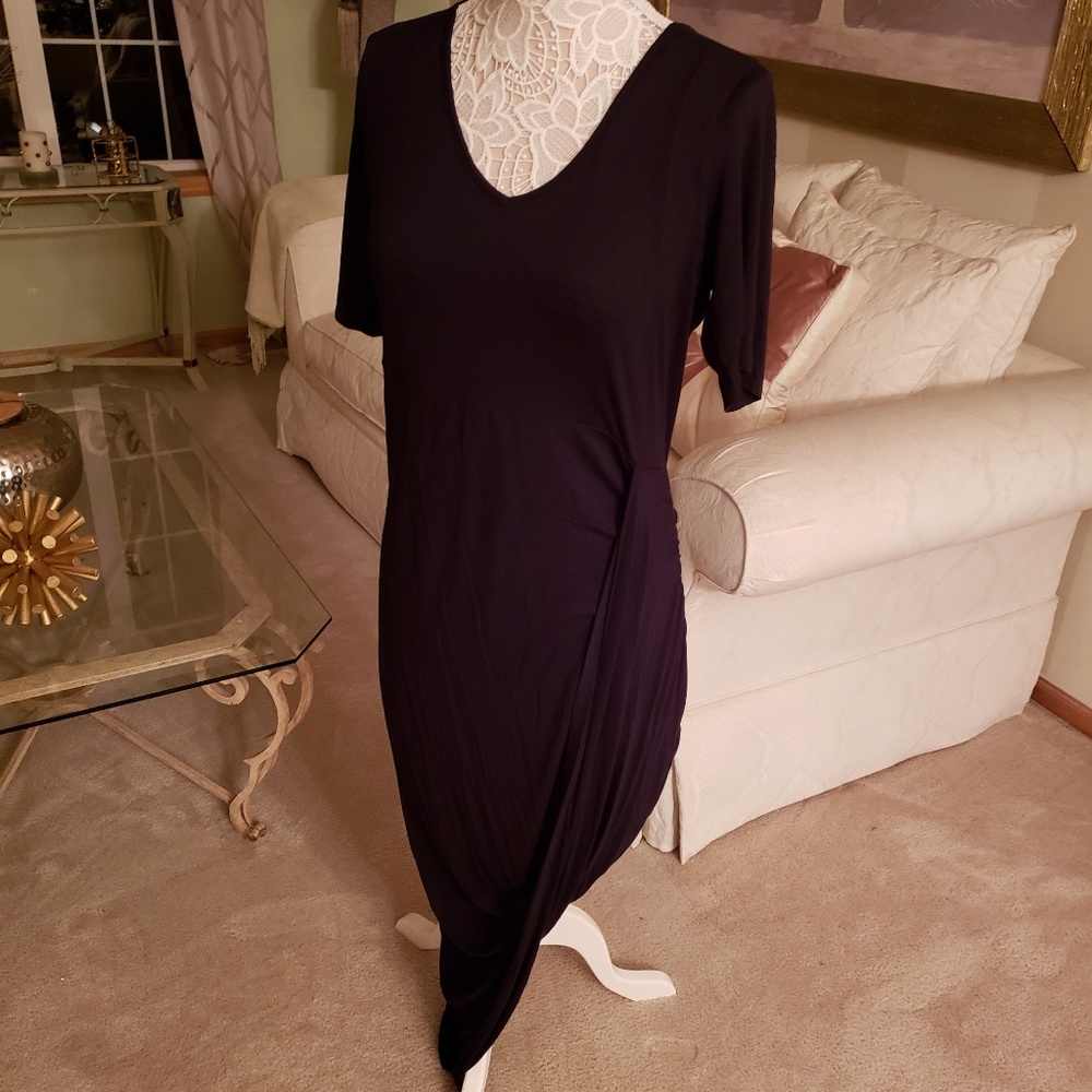 Black Draped Skirt Dress